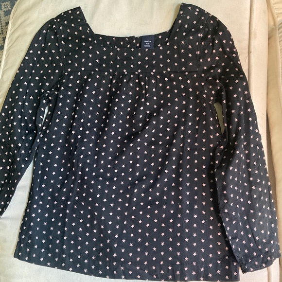 Gap kids Boho blouse black with light pink star pattern. Size 8-9 - Picture 7 of 7
